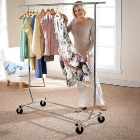Folding Garment Rack with Wheels & Cover - Portable Foldable Height & Width Adjustable Protective Clothes Rail Wardrobe
