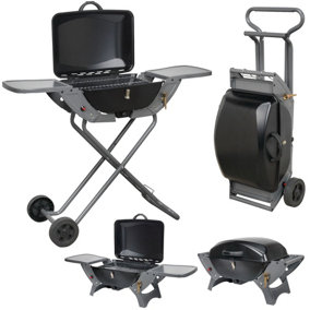 Folding Gas Barbecue Combo  BBQ Trolley Portable Picnic Camping Table Top Stove