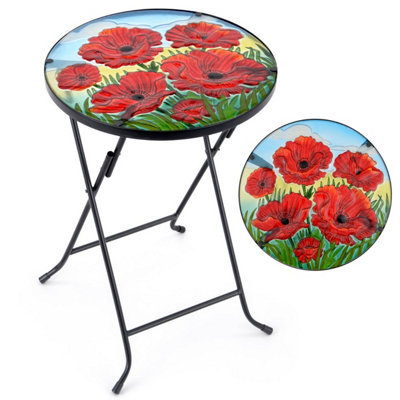 Folding Glass Table Garden Outdoor Patio Decoration Painted Round Top ...