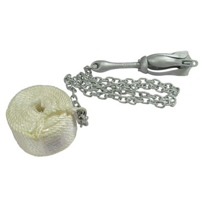 Folding Grapnel Kayak Anchor Kit 2.5KG (Galvansised Four Prong with Chain, Shackles & Nylon Rope)