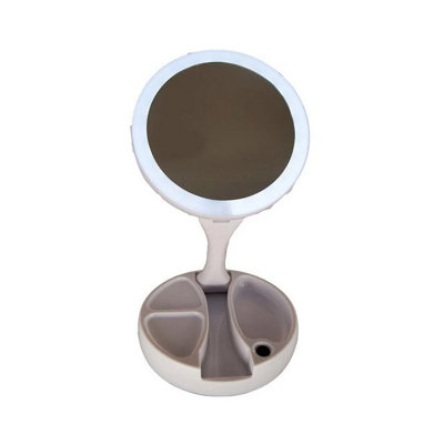 Folding Illuminated Travel Mirror Cordless LED Light up Vanity Mirror with Standard 10x Magnification