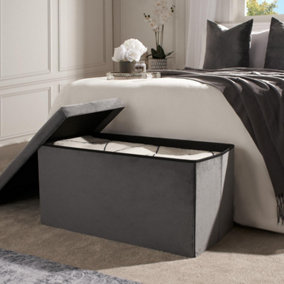 Folding Ottoman Storage Box Footstool Tub Space Saving Velvet Seat