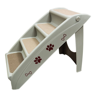 Folding Pet Steps - Indoor or Outdoor Plastic Foldable Stairs with Non-Slip Carpeted Step for Dogs & Cats - H49 x W39 x D62cm Price Comparisons | Compare The Build