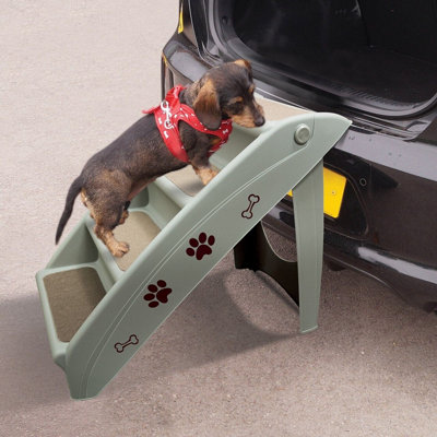 Folding Pet Steps - Indoor or Outdoor Plastic Foldable Stairs with Non-Slip Carpeted Step for Dogs & Cats - H49 x W39 x D62cm