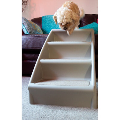 Folding Pet Steps - Indoor or Outdoor Plastic Foldable Stairs with Non-Slip Carpeted Step for Dogs & Cats - H49 x W39 x D62cm