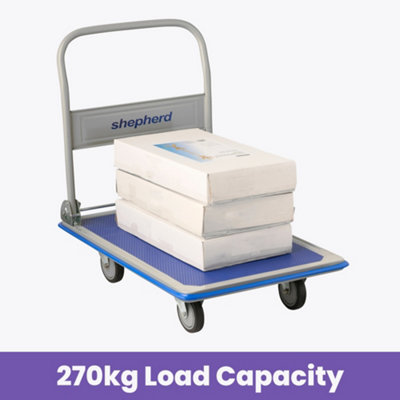 Folding Platform Trolley 270kg, Heavy Duty Equipment Appliance Furniture Removal Hand Truck with Handle, Anti-Slip Deck, Blue