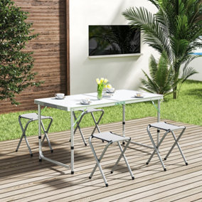 Folding Portable Lightweight Aluminum 4 Seater Garden Camping Dining Set Picnic Table and 4 Stools Set