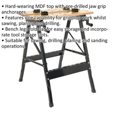 Folding Portable Workbench - 235mm Capacity Jaw Grips - Sawing Drilling Sanding