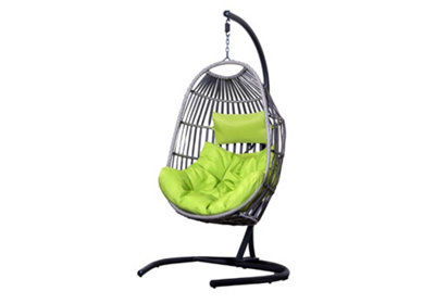 Folding Rattan Hanging Egg Chair with Lime Cushion