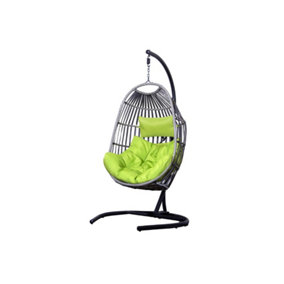 Folding Rattan Hanging Egg Chair with Lime Cushion