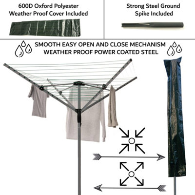 Folding Rotary Airer Washing Clothes Line With 4 Arms 40M Washing Line Coverage