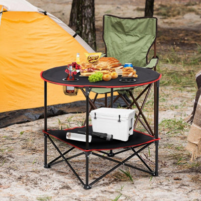 Folding Round Camping Table Outdoor Dining Table with 4 Cup Holders