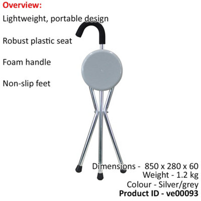 Folding Seat Cane - Walking Cane with Integrated Folding Seat - Portable Stool