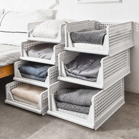 Folding Stackable Wardrobe Storage Basket Cupboard Tabletop Organiser 27 L