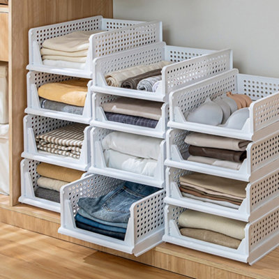 Folding Stackable Wardrobe Storage Basket Cupboard Tabletop Organiser ...