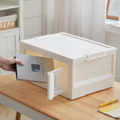 Folding Stackable Wardrobe Storage Bin Double Door Collapsible Storage Box Cupboard Tabletop Organizer 38L