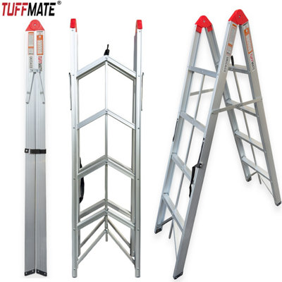 Folding Step Ladder Folds In Half 1.4m 4 Treads Aluminium TUFFMATE