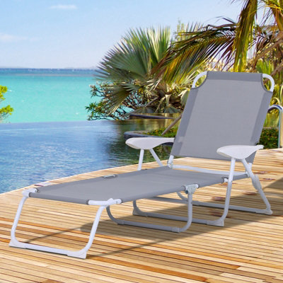 Folding Sun Beach Lounger Garden Reclining Lounge Chair w/ 4-Level Backrest
