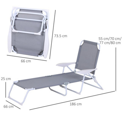 Folding Sun Beach Lounger Garden Reclining Lounge Chair w/ 4-Level Backrest - 3