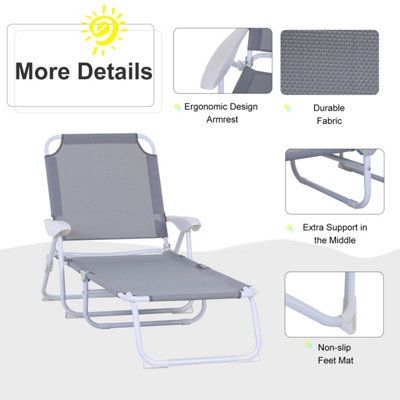 Folding Sun Beach Lounger Garden Reclining Lounge Chair w/ 4-Level Backrest - 4