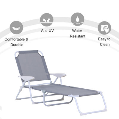Folding Sun Beach Lounger Garden Reclining Lounge Chair w/ 4-Level Backrest