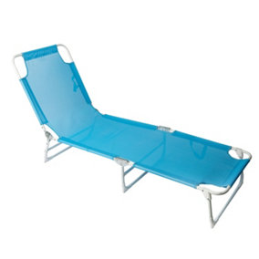 Folding Sun Bed Steel framed Multiple Reclining Positions, carry handles  Blue