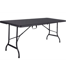 Folding Table Black 180cm Surface - Sturdy Steel Frame Pasting Table, Powder Coated Foldable Table - Camping Table for 6 Person