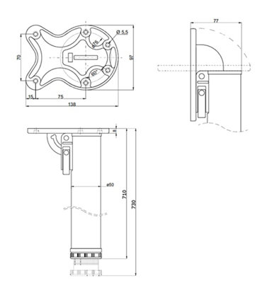 Folding Table Leg 710 mm Diameter 50 mm - Colour Black - Pack of 1