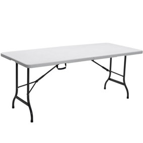 Folding Table White 180cm Surface - Sturdy Steel Frame Pasting Table, Powder Coated Foldable Table - Camping Table for 6 Person