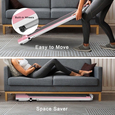 Folding Treadmill with Side Handrail, 1-6KM/H for Home and Office Use-Pink