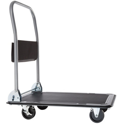 Folding Trolley - foldable handle, 2 fixed, 2 swivel castors, rubberised edge protection - black