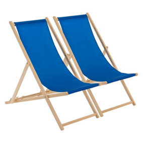 Folding Wooden Beach Chairs - Blue - Pack of 2