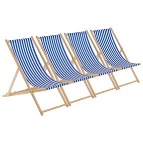 Folding Wooden Beach Chairs - Navy Stripe - Pack of 4