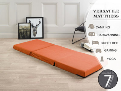 Folding Z Bed Mattress, Tri Folding Guest Bed, Lightweight, Space Saving, Futon Mattress, Orange