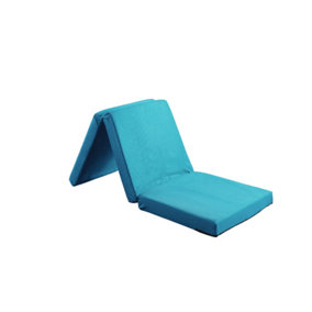 Folding Z Bed Mattress, Tri Folding Guest Bed, Lightweight, Space Saving, Futon Mattress, Turquoise Blue