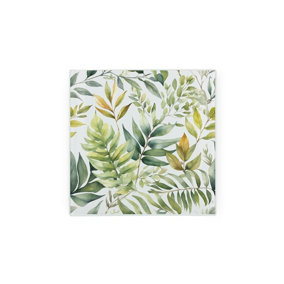 Foliage Square Glass Trivet Worktop Saver - Green Leaves - Textured Kitchen Chopping/Cutting Board Worktop Protector 20cm x 20cm