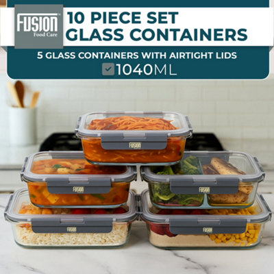 Winter Shore Glazen Maaltijd Prep Containers met 2 Compartimenten & Deksels (5 Pak) - Voedselgraad, BPA-vrij, Lekbestendig & luchtdichte Bakjes - Magnetron, Vriezer & Vaatwasserbestendige Containers