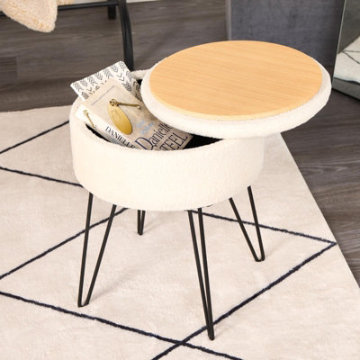 Foot Stool Storage Seat Chair Dressing Table Vanity Pouffe Home Fleece, Cream