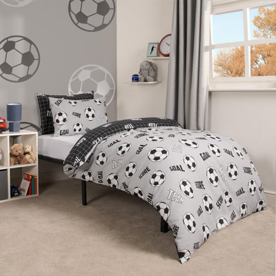 Football Duvet Cover Set Reversible Kids Bedding Quilt Pillowcase, Grey - Double