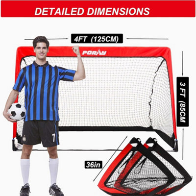 Football Goal Soccer Training Net 125x85cm / 4ft, Set of 2 - Portable Garden Park Target Practice Posts with 8 Field Cones & Pegs