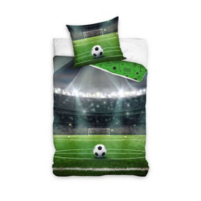 Football Goal Stadium European SingleSize 100% Cotton Reversible Duvet Cover and Pillowcase Set