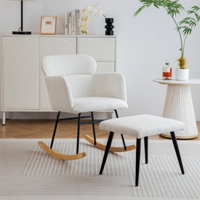 Footstool Rocking Chair, Soft Cushion Relaxing Lounger with Solid Wood ...