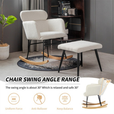 Footstool Rocking Chair, Soft Cushion Relaxing Lounger with Solid Wood ...