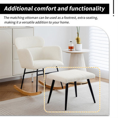 Footstool Rocking Chair, Soft Cushion Relaxing Lounger with Solid Wood ...