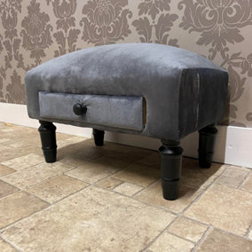 Footstool with Drawer - Velvet - L45 x W25 x H28 cm - Grey