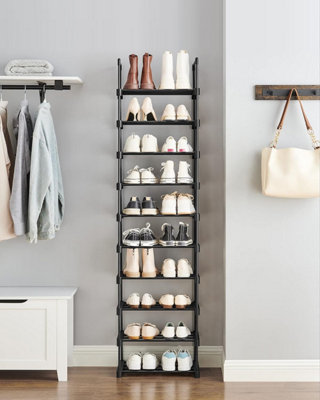 FOOTWEAR RACK, 10-LEVEL METAL STORAGE UNIT WITH SPACE-SAVING DESIGN, BLACK