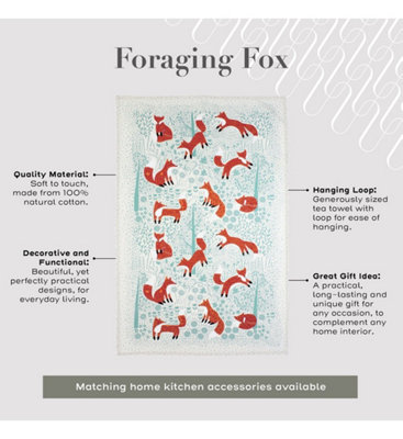 Foraging Fox Animal Print 100% Cotton Tea Towel - 3