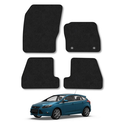 Ford Focus 2011-2014 (MK3) Car Mats Black Carpet Tailored Easy Clean Clips