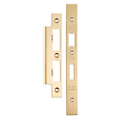 Forend Strike & Fixing Pack For DIN Euro Sash & Bathroom Lock Satin Brass