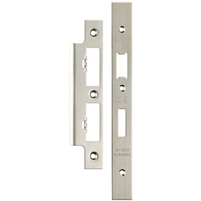 Forend Strike & Fixing Pack For Din Euro Sash & Bathroom Lock Satin 